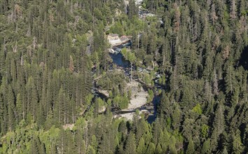 Creek in Yosemite Valley, California, USA. Aerial view