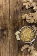 Portion of Ground Ginger as detailed close-up shot, selective focus