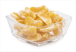 Portion of tangerines (close-up shot, selective focus) isolated on white background