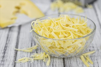 Fresh made Grated Cheese as detailed close-up shot