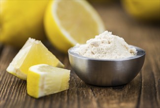 Portion of healthy Lemon powder (selective focus, close-up shot)