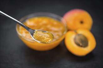 Some homemade Apricot Jam (selective focus) as detailed close-up shot