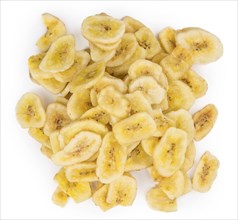 Dried Banana Chips isolated on white background, selective focus, close-up shot