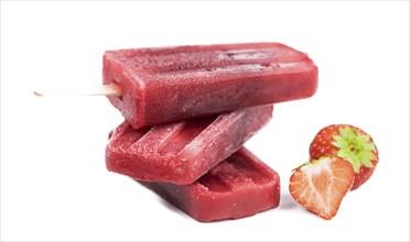 Strawberry Popsicles isolated on white background (detailed close-up shot)