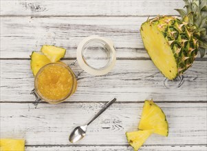 Some homemade Pineapple Jam as detailed close-up shot, selective focus