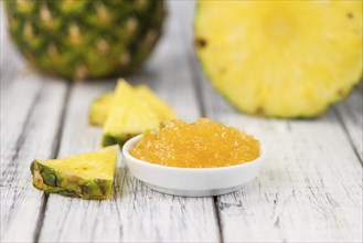 Some homemade Pineapple Jam as detailed close-up shot, selective focus