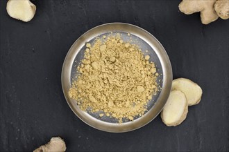 Some healthy Ginger Powder (selective focus, close-up shot)