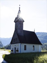 Morning light, village church of Gössl, Salzkammergut, Styria, Austria, Europe