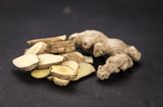 Some healthy Ginger Slices (selective focus, close-up shot)