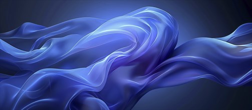 Abstract dark blue fabric waves with smooth textures and light reflections creating a dynamic