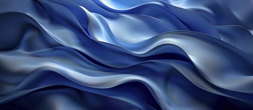 Abstract design with smooth blue fabric waves creating an impression of fluidity, AI generated