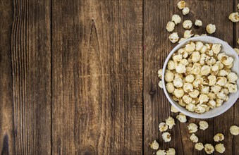 Some homemade Popcorn as detailed close-up shot, selective focus