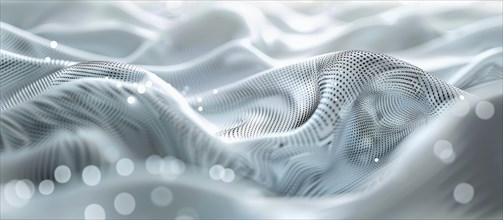 Abstract image of fabric-like waves with dotted textures and soft light reflections, AI generated