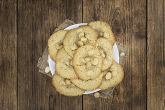 Portion of Macadamia Cookies as detailed close-up shot, selective focus