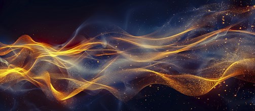 Abstract digital art featuring vibrant orange waves against a black background, creating a dynamic