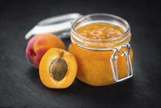 Some homemade Apricot Jam (selective focus) as detailed close-up shot