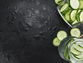 Cucumber Water on a vintage background as detailed close-up shot, selective focus