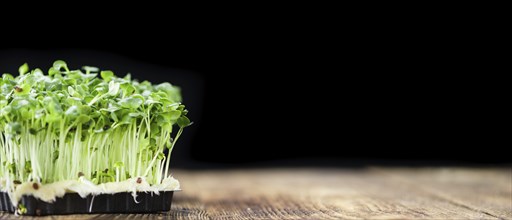 Cress on a vintage background as detailed close-up shot (selective focus)