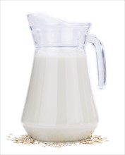 Oat Milk isolated on white background (selective focus, close-up shot)