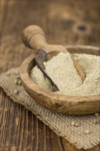 Fresh made White Pepper on a vintage background as detailed close-up shot