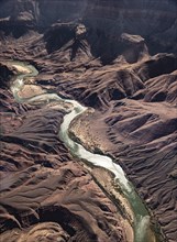 Colorado River in Grand Canyon, Sout Rim, California, USA, . Aerial view from helicopter, North