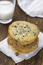 Portion of Chocolate Chip Cookies as detailed close-up shot, selective focus