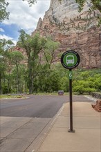 Sign for Shuttle Stop #6 at The Grotto in Zion National Park, Utah