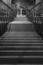 Stairs to the underground, black and white, Cologne, Germany, Europe
