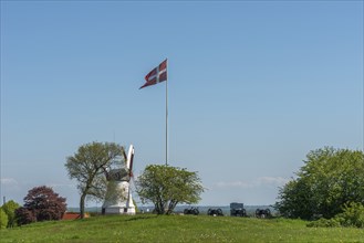 Dybbol Molle, Düppel Mill, Memorial to the German-Danish War of 1864, Dannebrog flag, cannons,