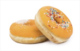 Donuts isolated on white background with a soft shadow (close-up shot)