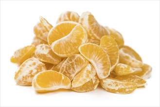 Portion of tangerines (close-up shot, selective focus) isolated on white background