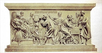 The pedestal relief by Friedrich Drake on the monument to Beuths zu Kiss in Berlin shows a