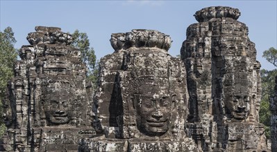 Bayon temple with it's face statues in Ankor Wat, Cambodia, Asia