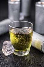 Energy Drinks on a vintage slate slab as detailed close-up shot, selective focus