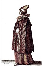 German woman's traditional costume in the 17th century, aristocratic costume of a burgher or