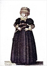 German woman's traditional costume in the 17th century, dress of a Strasbourg wedding woman, today