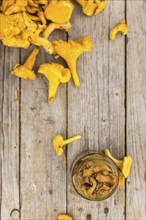 Portion of fresh Canned chanterelles close-up shot, selective focus