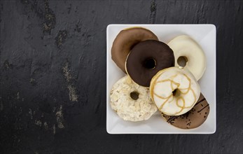 Some fresh made Donuts (view from above, close-up shot)