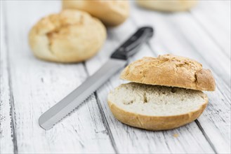 Fresh made German Buns on a vintage background as detailed close-up shot