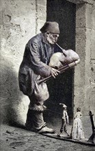 Zampognaro, Shepherd with bagpipes, Italy, digital reproduction of an original from the 19th