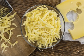 Fresh made Grated Cheese as detailed close-up shot