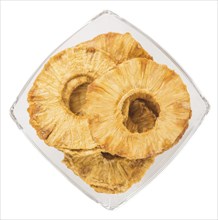 Fresh made Dried Pineapple Rings isolated on white background, close-up shot