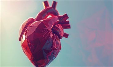 Low poly style illustration of a human heart on blue background AI generated