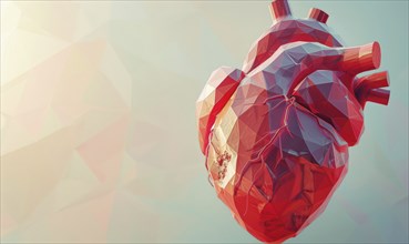 Low poly style illustration of a human heart on blue background AI generated