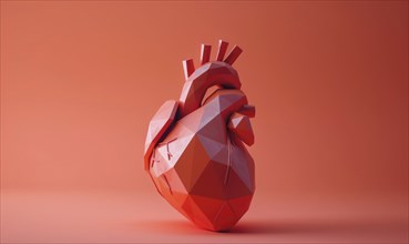 Low poly style illustration of a human heart on pink background AI generated