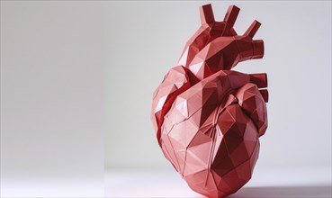 Low poly style illustration of a human heart on pink background AI generated