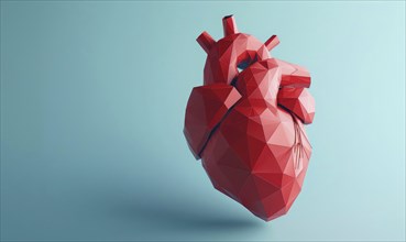 Low poly style illustration of a human heart on blue background AI generated