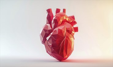 Low poly style illustration of a human heart on pink background AI generated