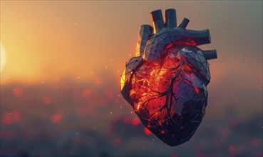 Low poly style illustration of a human heart, mosaic-like appearance AI generated