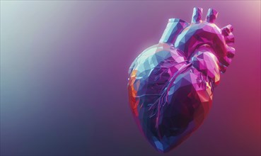 Low poly style illustration of a human heart on red background AI generated